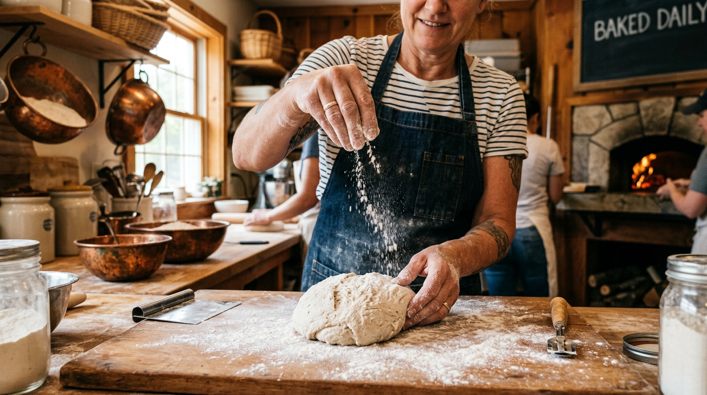 Artisan baker crafting sourdough at Crumb & Clover